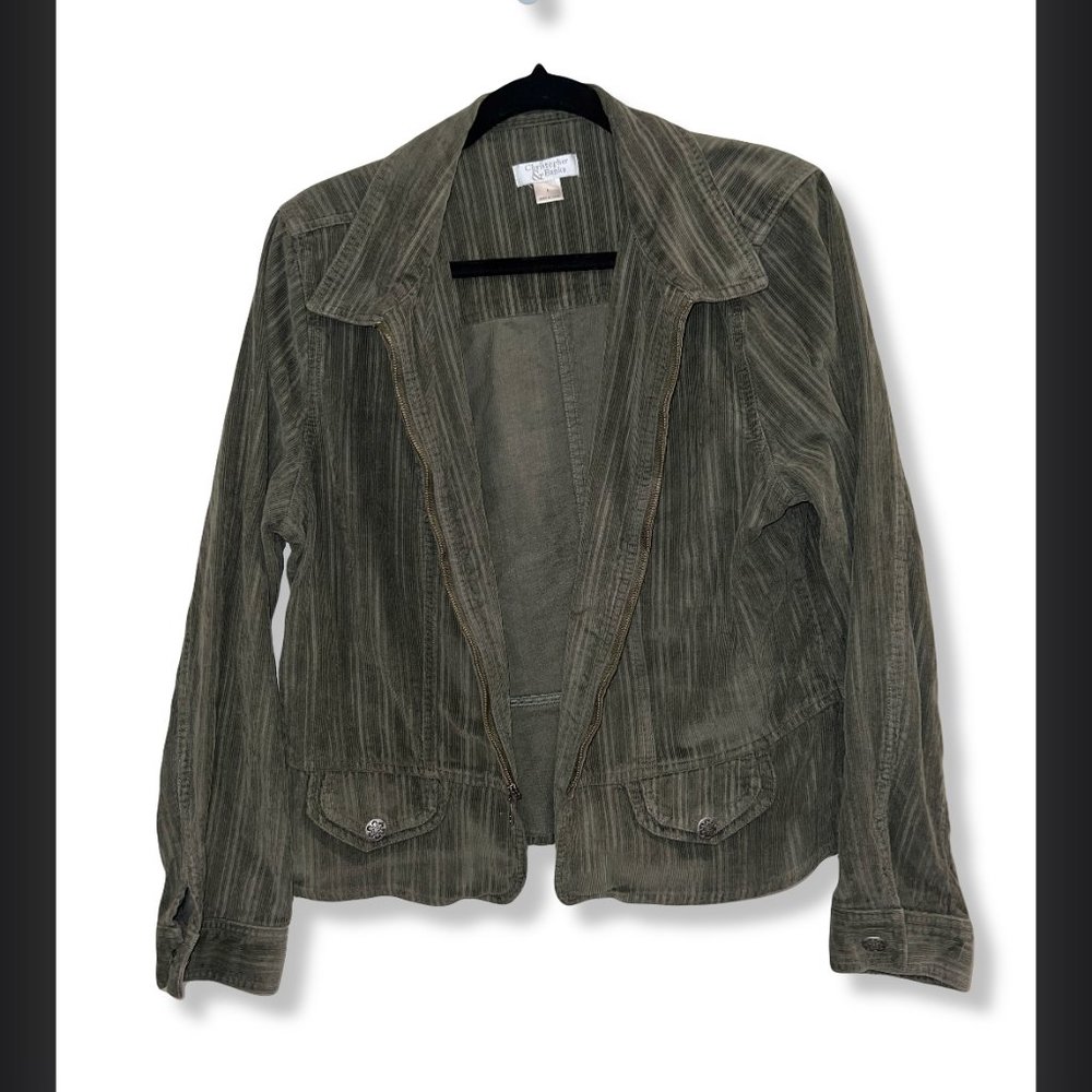 💚✨Green Corduroy✨💚Jacket Size Large Zip Up Christopher Banks
